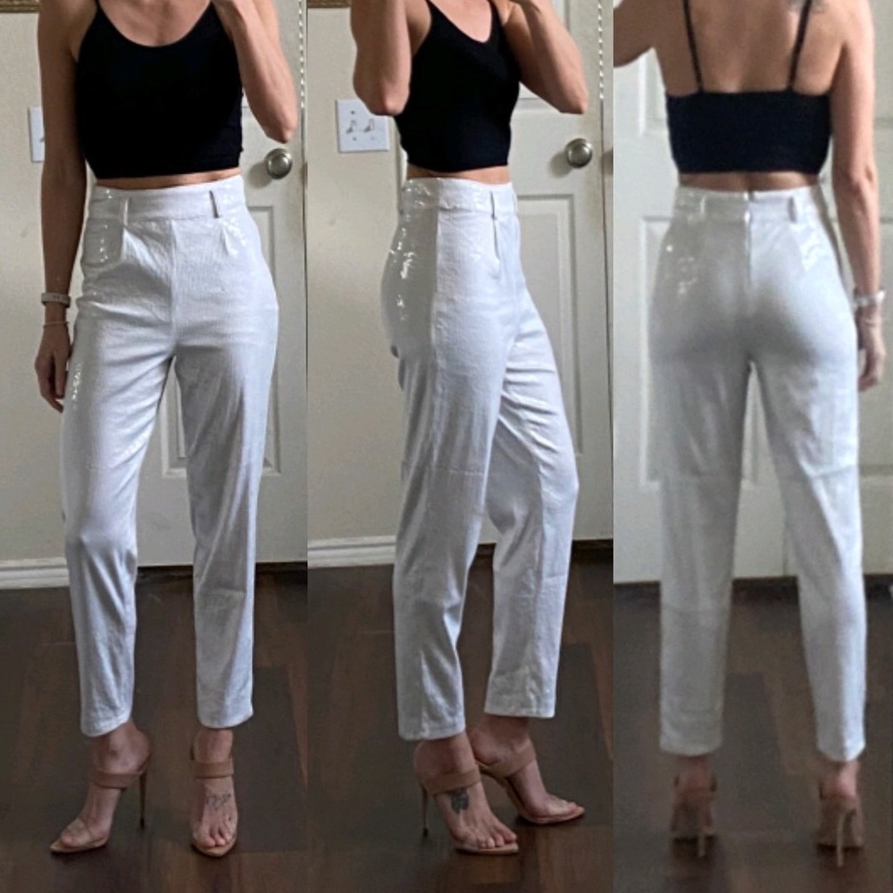 Forever 21 white high waisted rise sequin pants